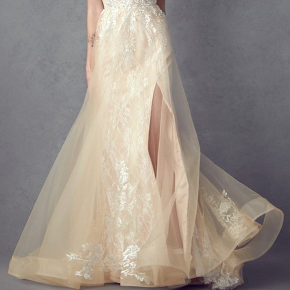 NEW FLOOR LENGTH OFF THE SHOULDER SLEEVELESS DRESS EMBROIDERED WITH LACE JT 249 - Picture 6 of 9